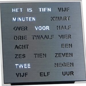 Intertime woordklok zilver 20 x 20 cm