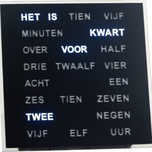 Intertime woordklok 20 x 20 cm zwart